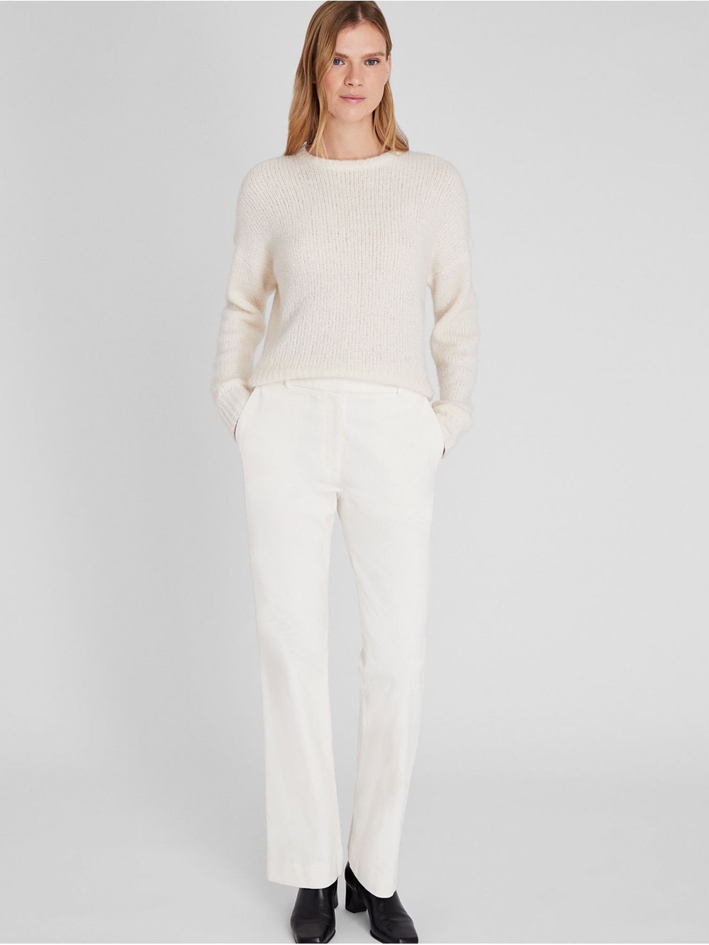 NWT Club Monaco Off-White Corduroy Full-Length Trousers, Size 00